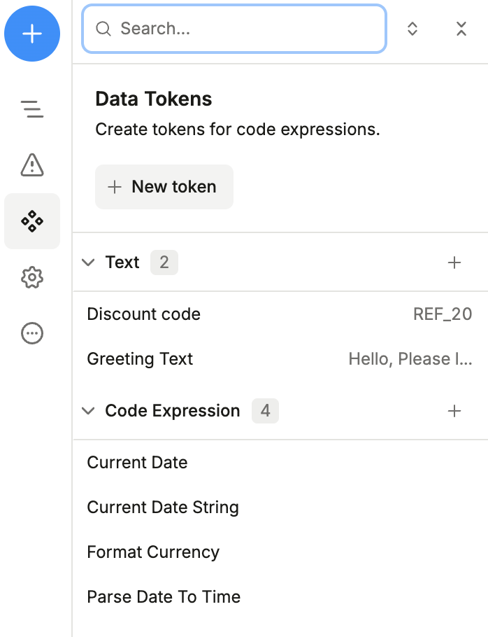 Data tokens sidebar