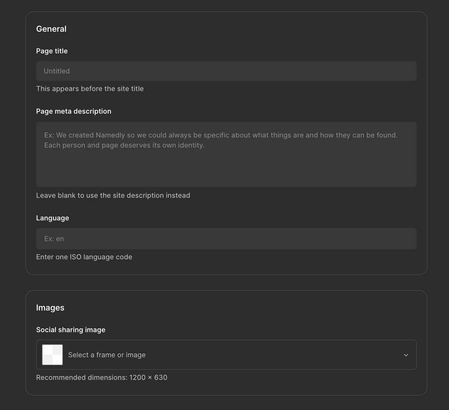 Figma sites meta tags settings
