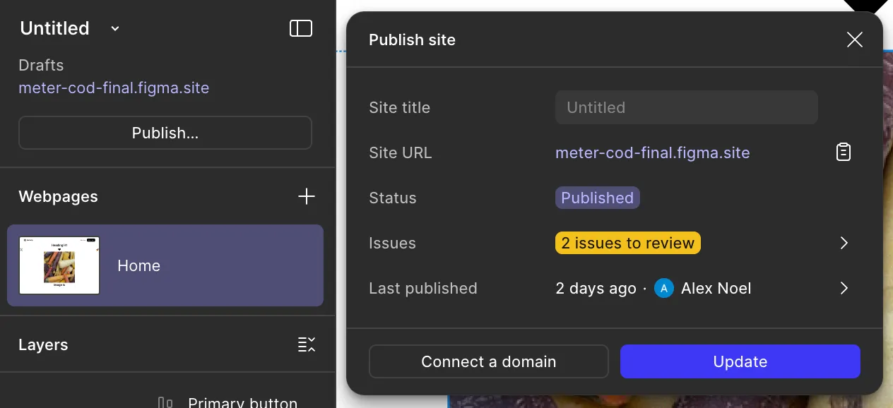 Figma Sites publishing flow