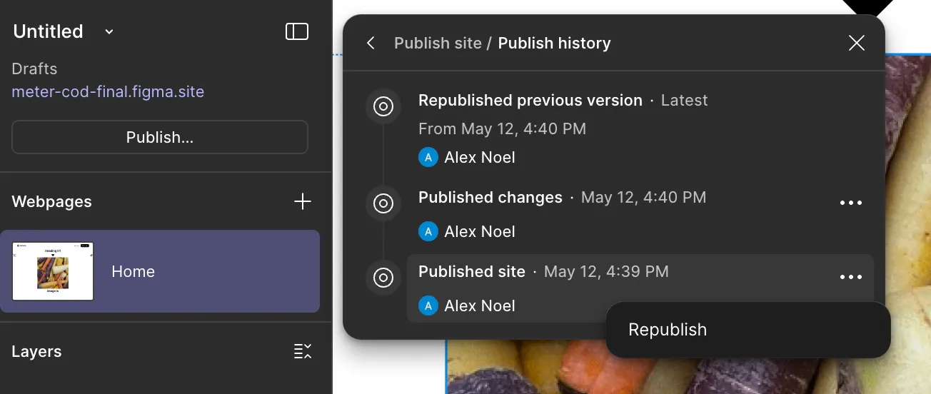 Figma Sites version history