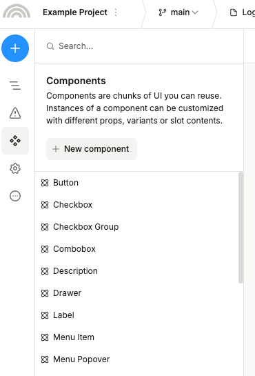 Components tab in Plasmic Studio