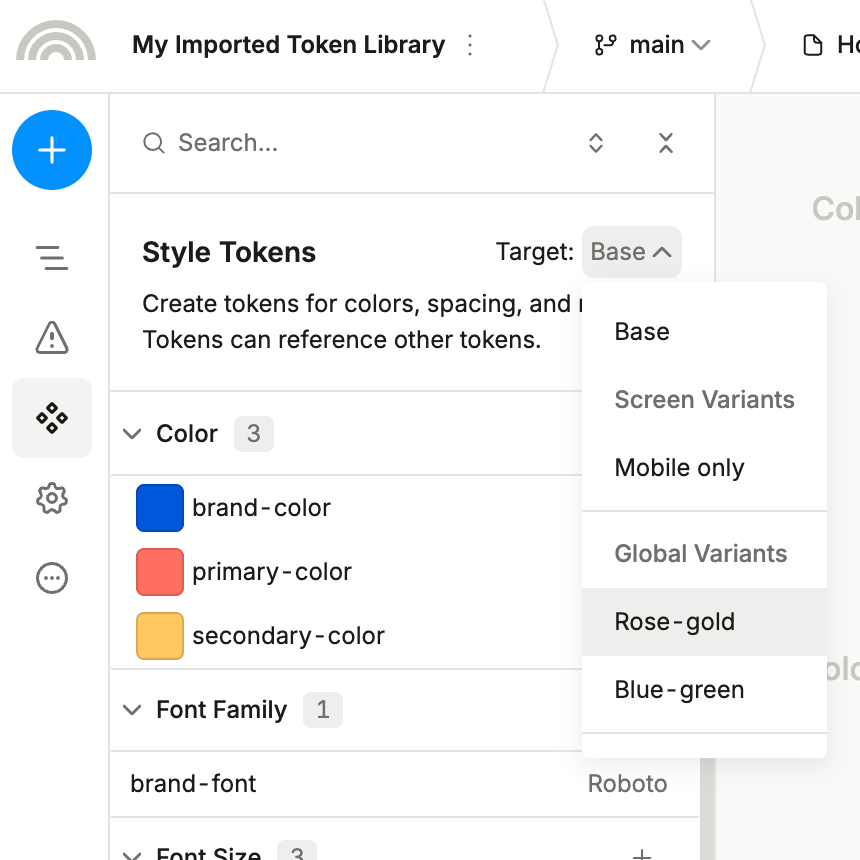 Design tokens in Plasmic Studio