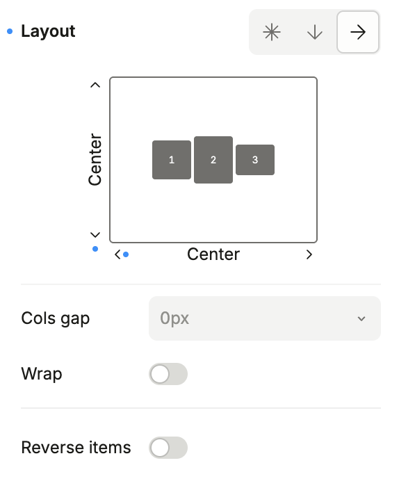 Plasmic's interface showing the visual flexbox controls with properties like justify-content, align-items, and flex-direction represented as visual toggles