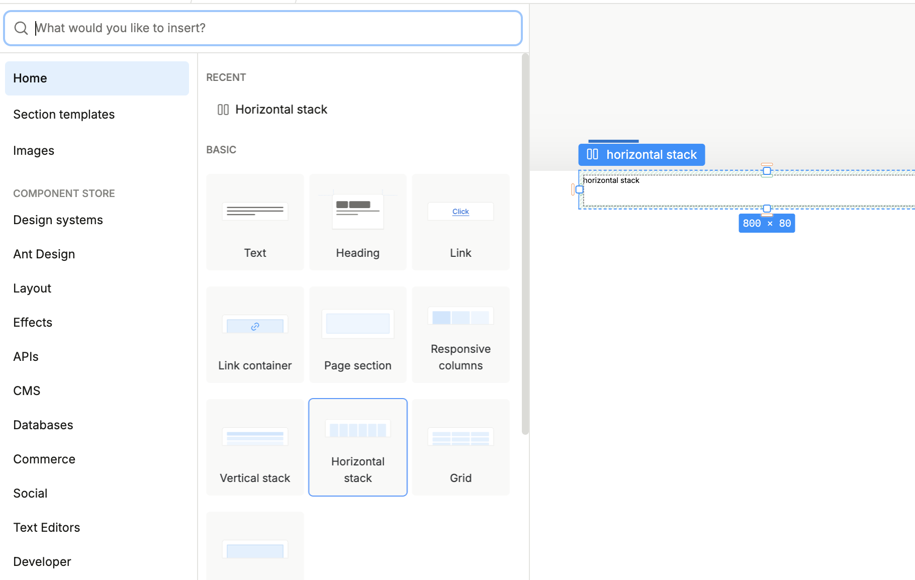 Drag in a horizontal stack component
