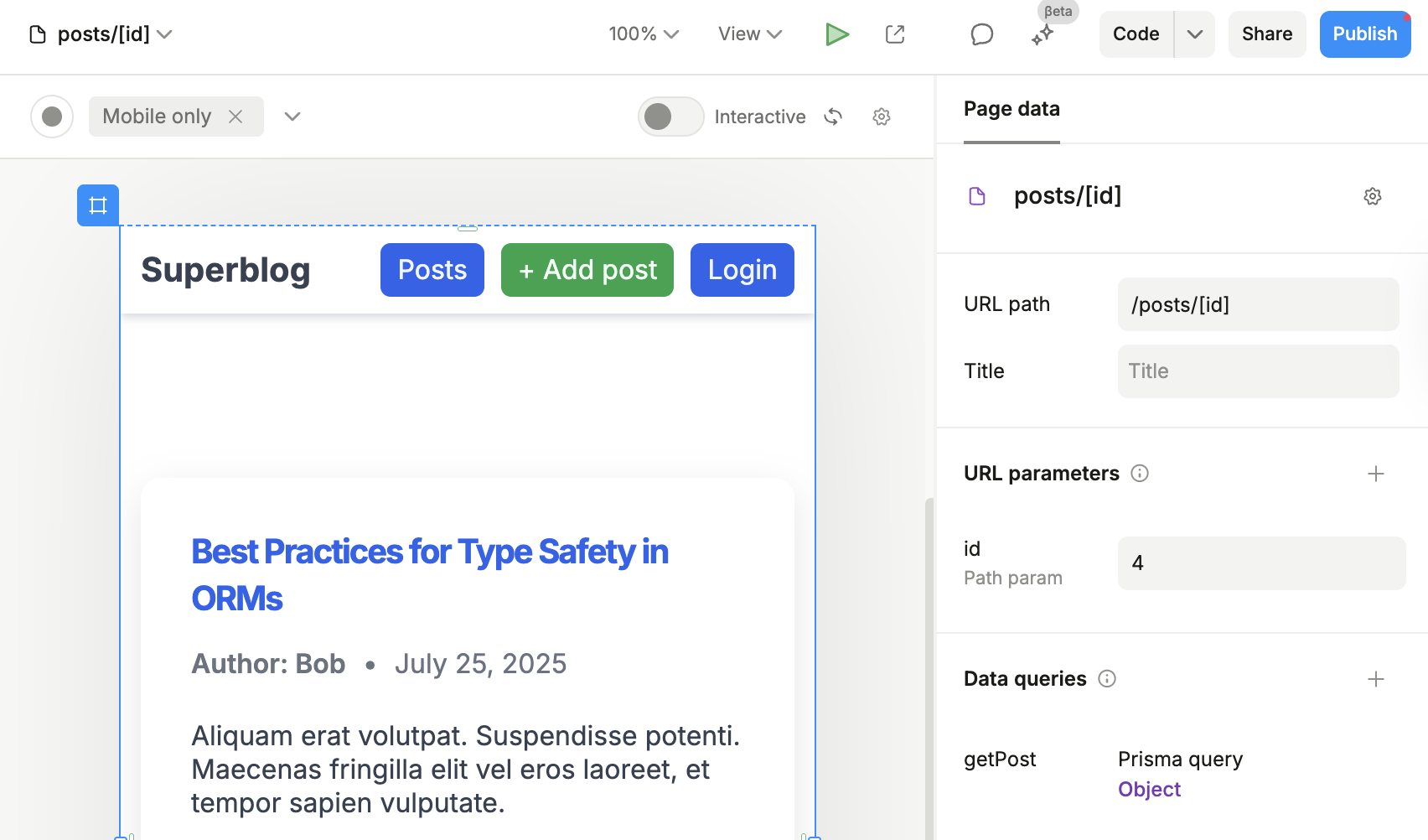 Individual post page