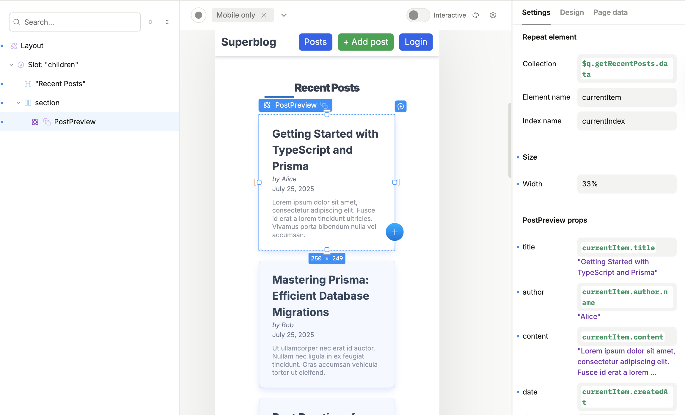 Posts page bindings