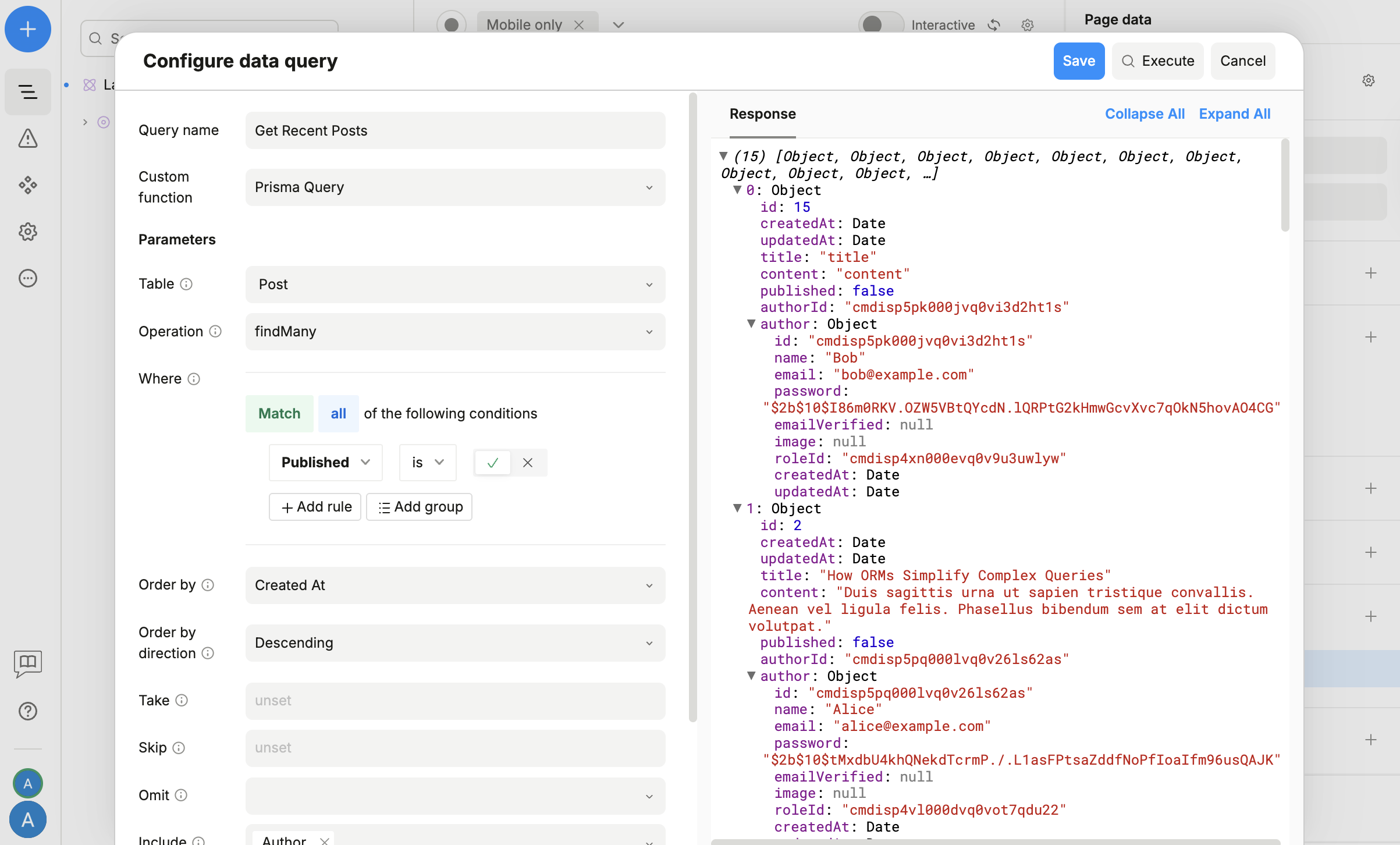 Posts data query