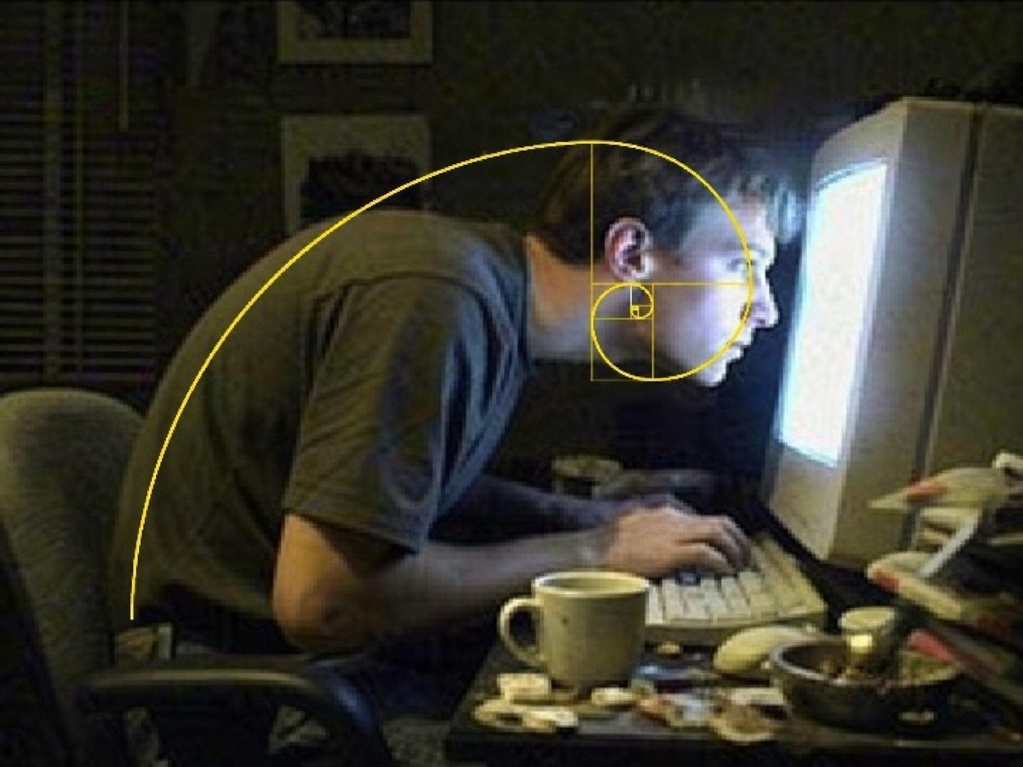 Programmer neck posture with a golden ratio spiral